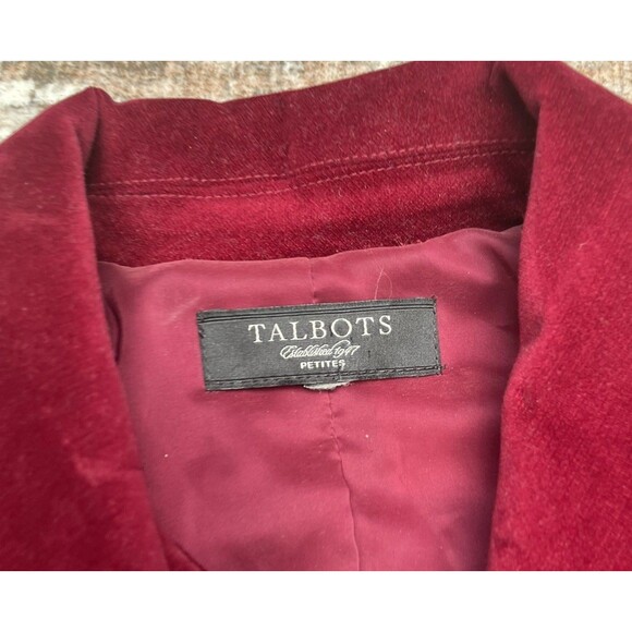 Talbots Velvet Petite Blazer Jacket Women’s 8P Red Wine Military Pea Coat Button - Picture 10 of 16